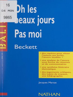 cover image of Oh les beaux jours. Pas moi